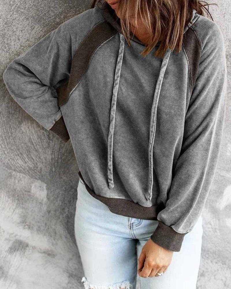 

Colorblock Long Sleeve Casual Hooded Sweatshirt, Gray