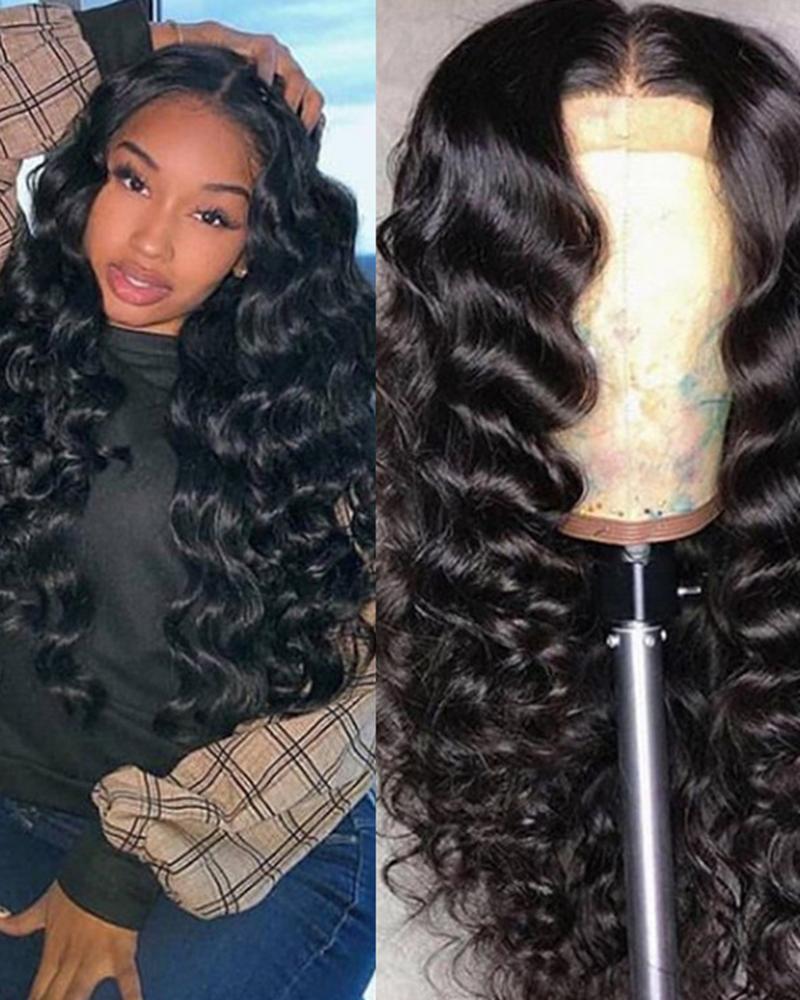 

Curly Lace Front Water Wave Long Black Middle Part Synthetic Hair Wig