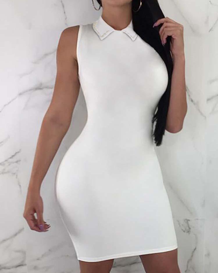 

Oversize Solid Lapel Bodycon Dress, White