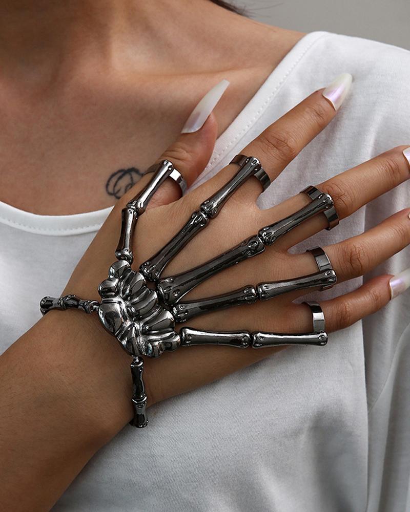 

1pc Halloween Goth Skeleton Hand Design Mittens Bracelet, Black