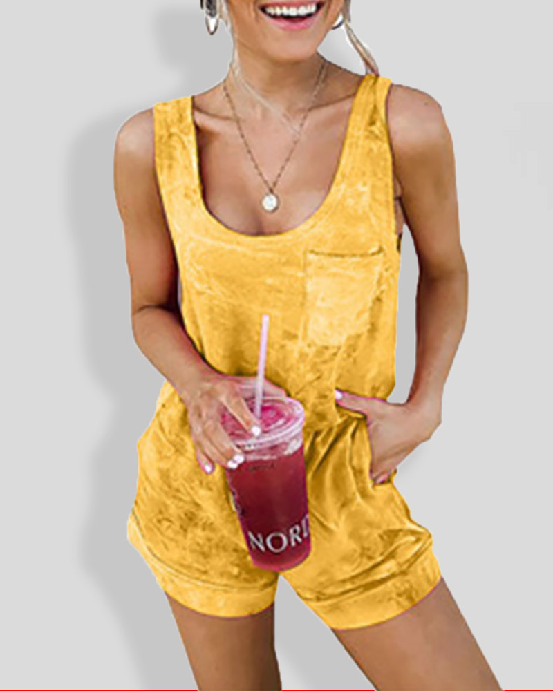 

Tie Dye Print Pocket Design Tank Top & Shorts Set, Yellow