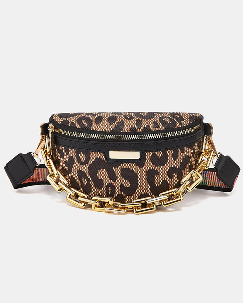 

Fashionable Chain Decor Band Strap Fanny Pack, Brown