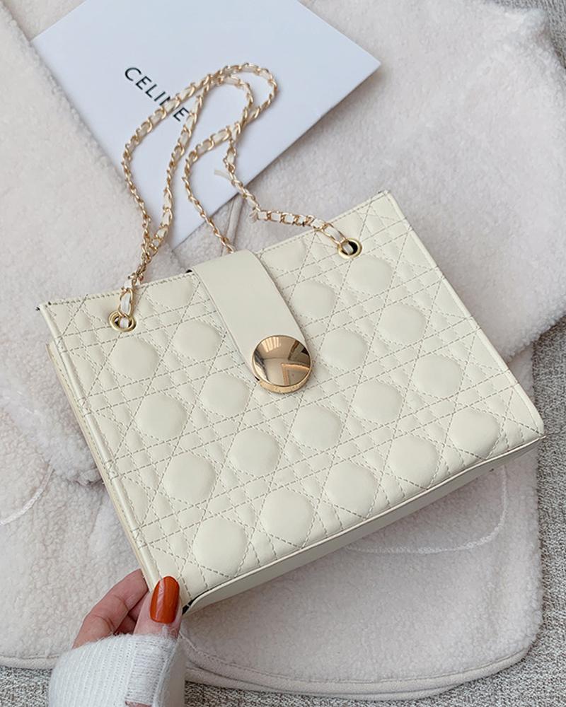 

Quilted Chain Strap Shoulder Bag, White