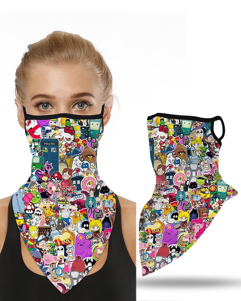

Cartoon Print Breathable Ear Loop Face Cover Windproof Motorcycling Dust Outdoors, Multicolor