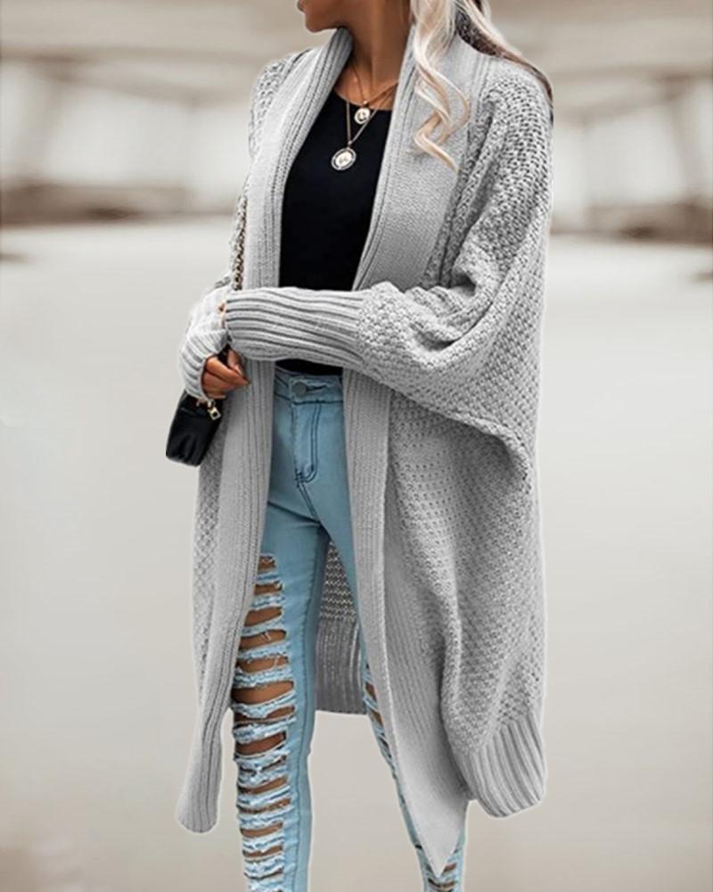 

Batwing Sleeve Longline Knit Cardigan, Gray