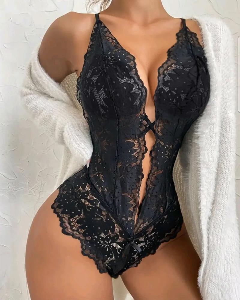 

Peluche de encaje sin entrepierna sin espalda entrecruzado, Black