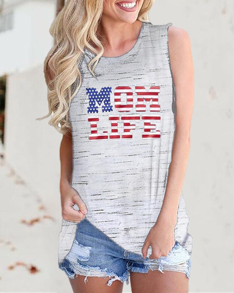 

Independence Day Letter Flag Print Sleeveless Top, White