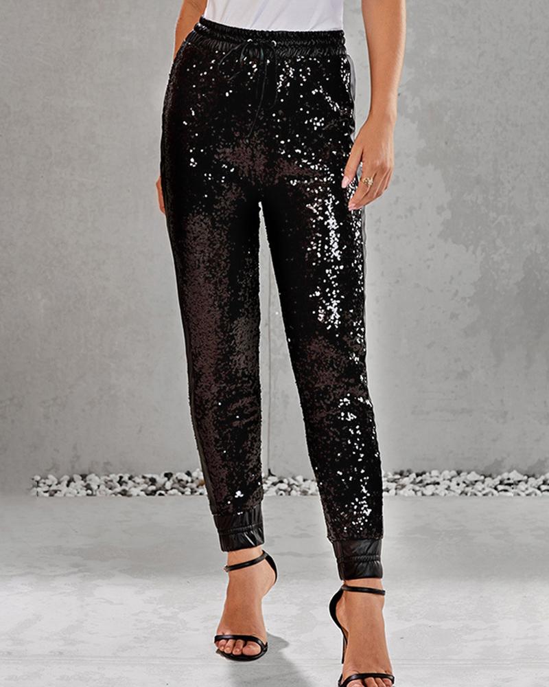 Glitter High Waist Sequins Pants Online. Discover hottest trend fashion