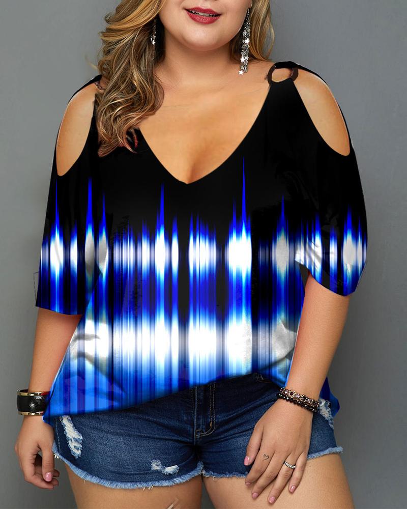 

Plus Size Tie Dye Print Cold Shoulder Top, Blue