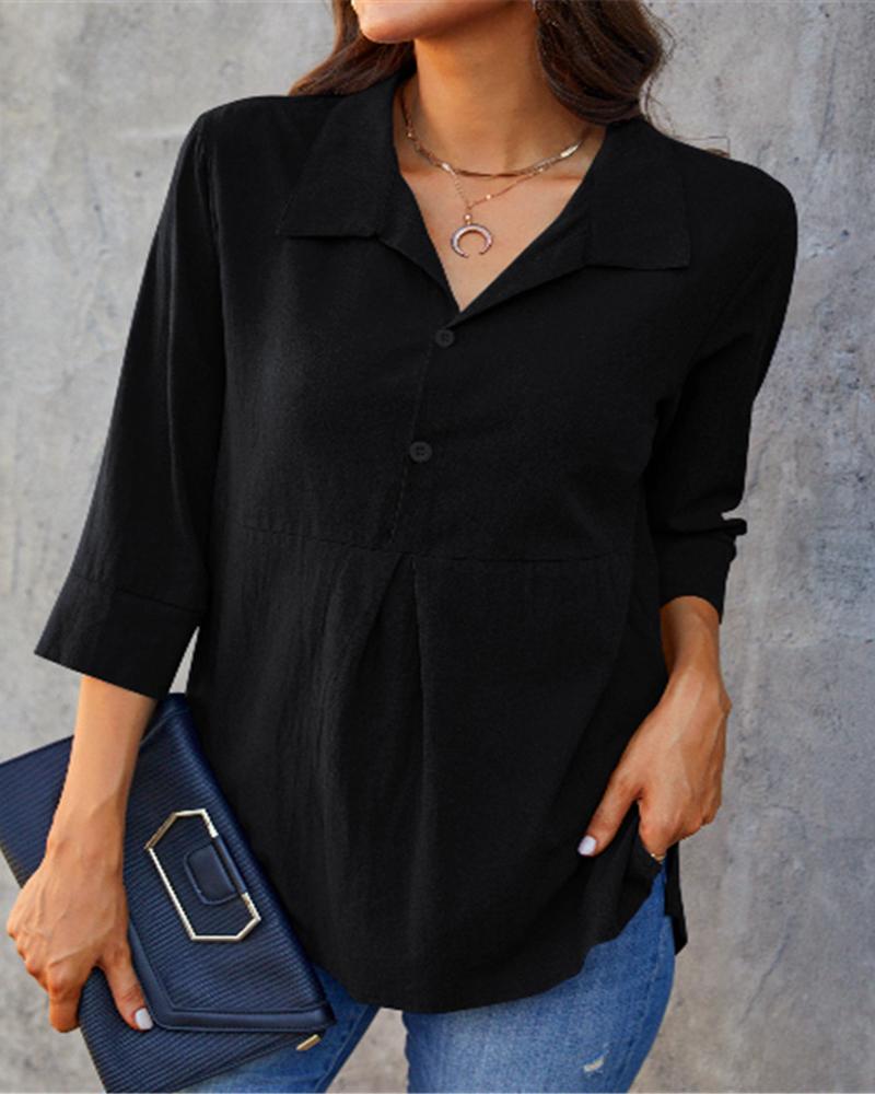 

Plus Size Button Front Curved Hem Shirt, Black