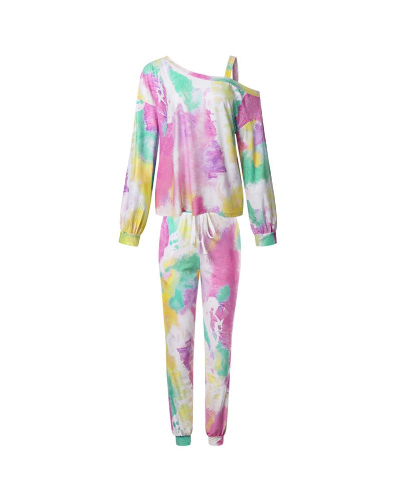 

Tie Dye Long Sleeve Loose Suit Set, Yellow