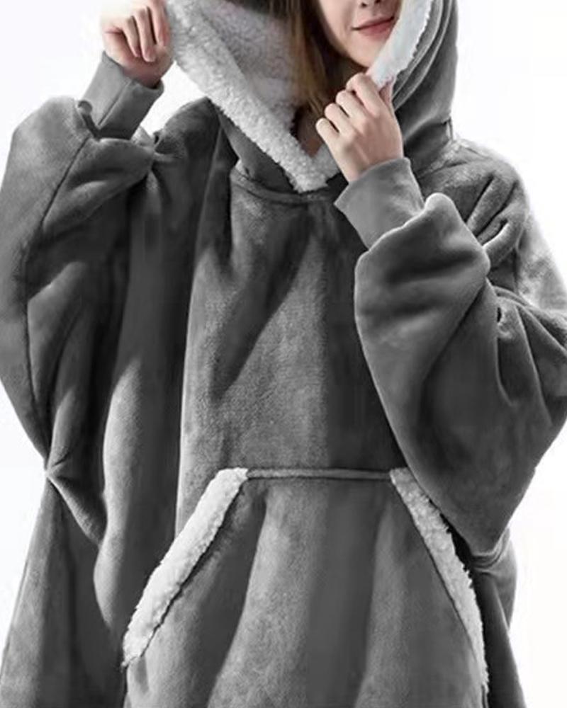 

Warm Fleece Lined Fluffy Oversized Wearable Blanket Hoodie, Gray