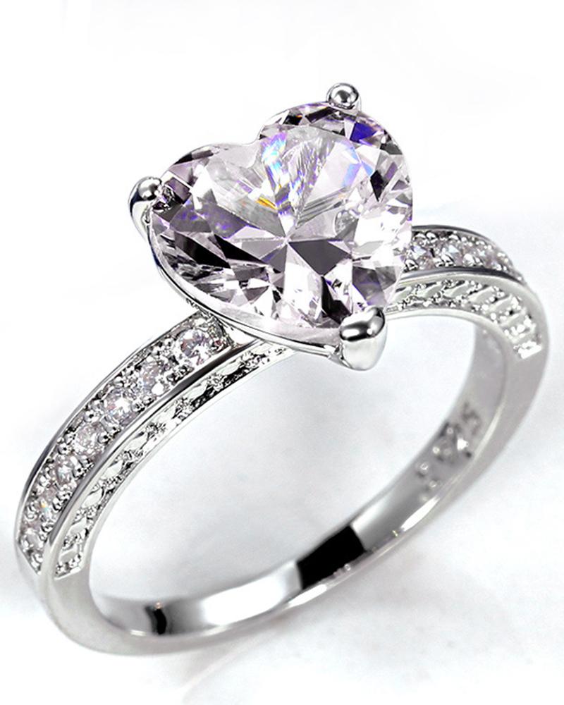 

1pc Faux Zircon Heart Shaped Wedding Ring, White