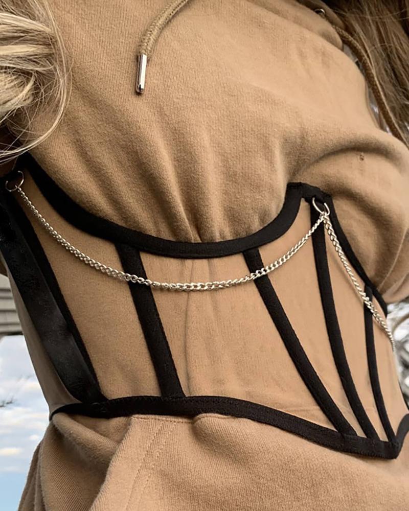

Sheer Mesh Chain Design Corset, Khaki