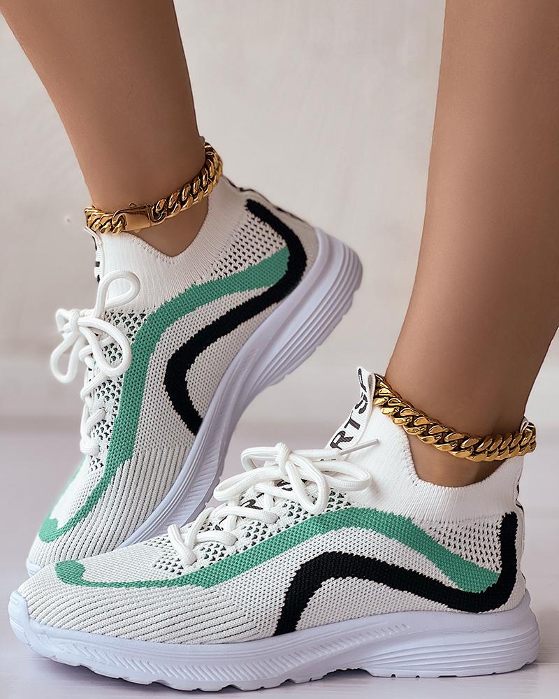 

Colorblock Lace-up Slip-On Breathable Sneakers, Green