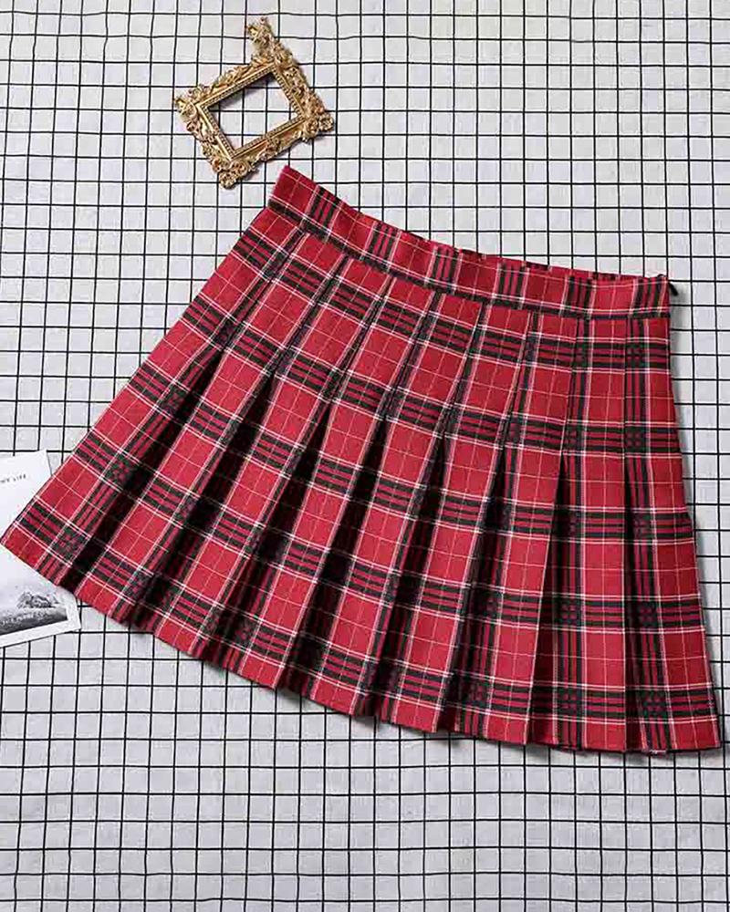 

Plaid Print High Waist Pleated Skirt, Style2