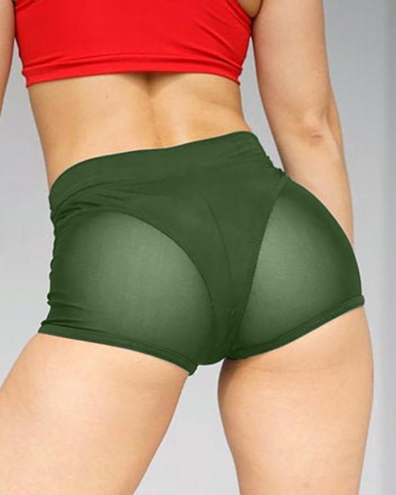 

Sheer Mesh High Waisted Butt Lifting Tummy Control Yoga Shorts, Green