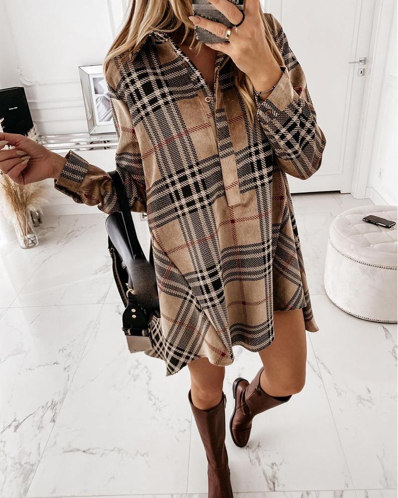 

Plaid Long Sleeve Casual Shirt Dress, Khaki