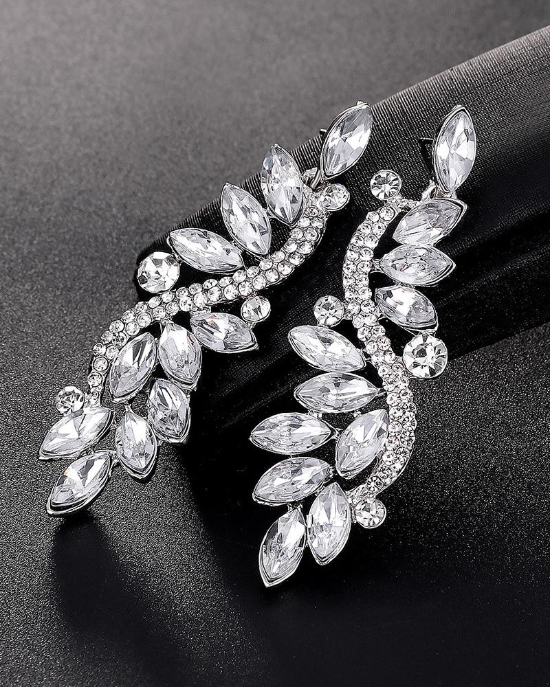 

1Pair Sparkling Rhinestone Decor Earrings, Silver