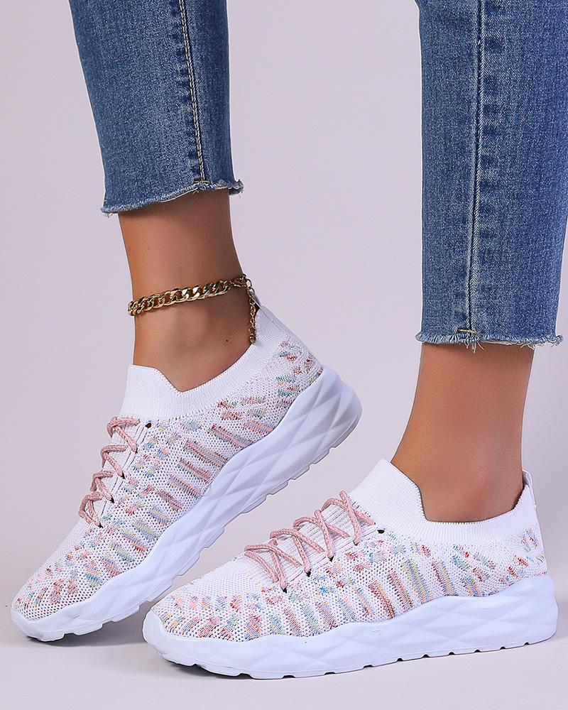 

Colorblock Breathable Lace-up Casual Sneakers, White
