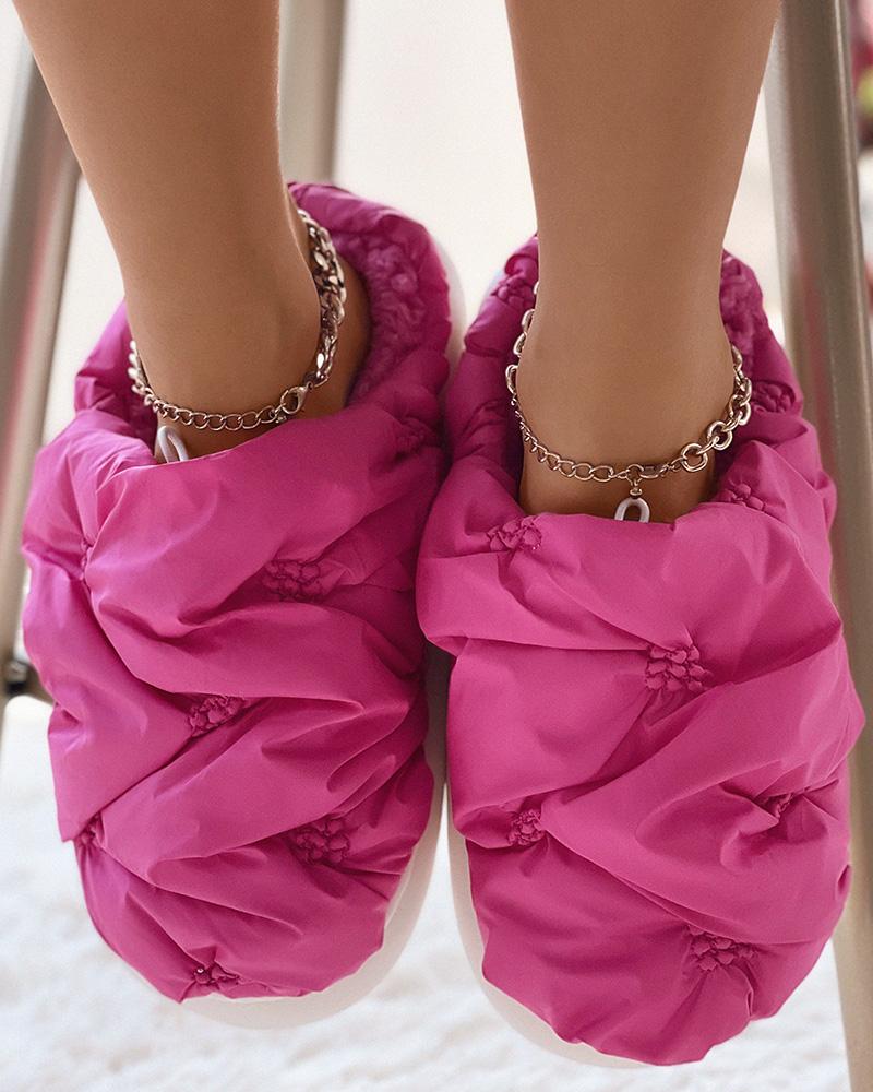 

Ruched Round Toe Lined Slippers, Hot pink