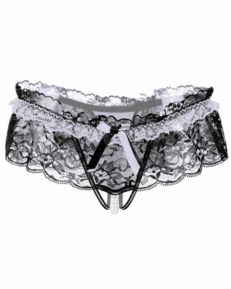 

Ruffles Crochet Lace Bowknot Decor Thong Panty, Style3
