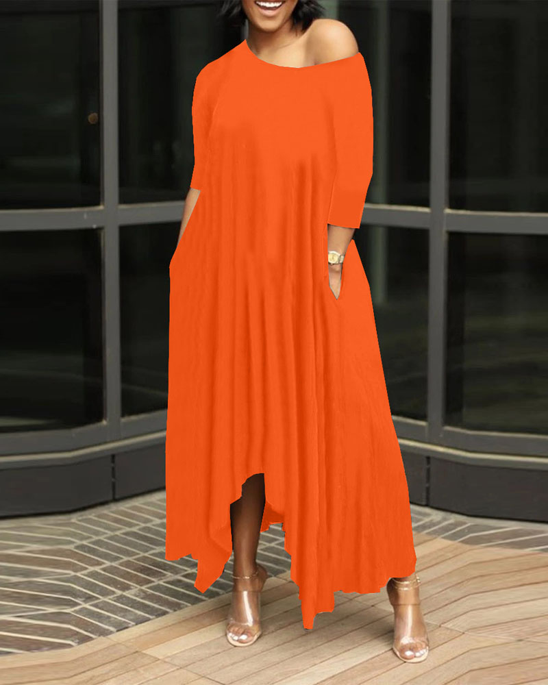 

Plus Size Pocket Detail Asymmetrical Maxi Dress, Orange