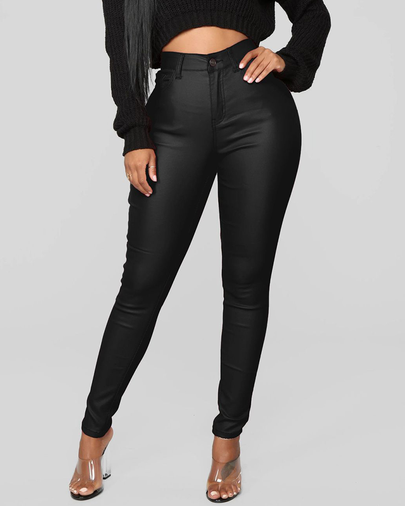 

Pocket Design High Waist Pants, Black