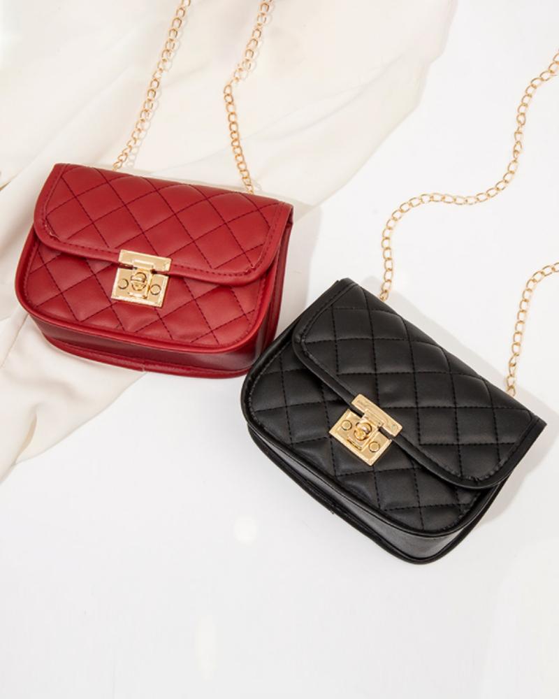 

Quilted Twist Lock Chain Strap Flap Shoulder Bag, Red