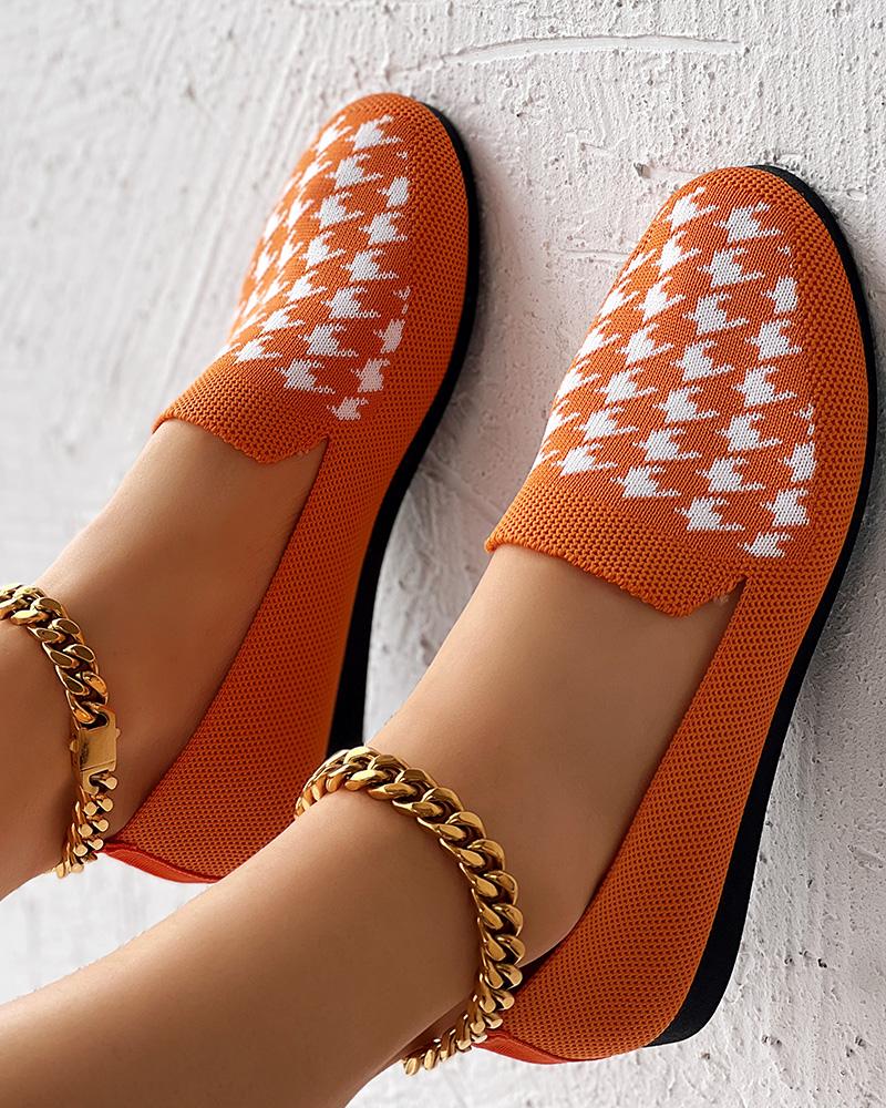 

Houndstooth Breathable Casual Loafers, Orange