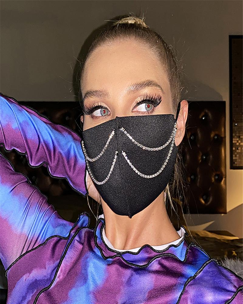 

Double Rhinestone Strap Breathable Face Mask, Black