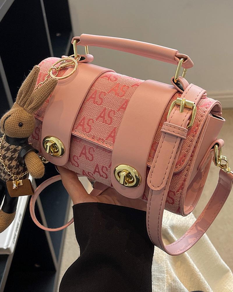 

Letter Pattern Colorblock Crossbody Shoulder Bag, Pink