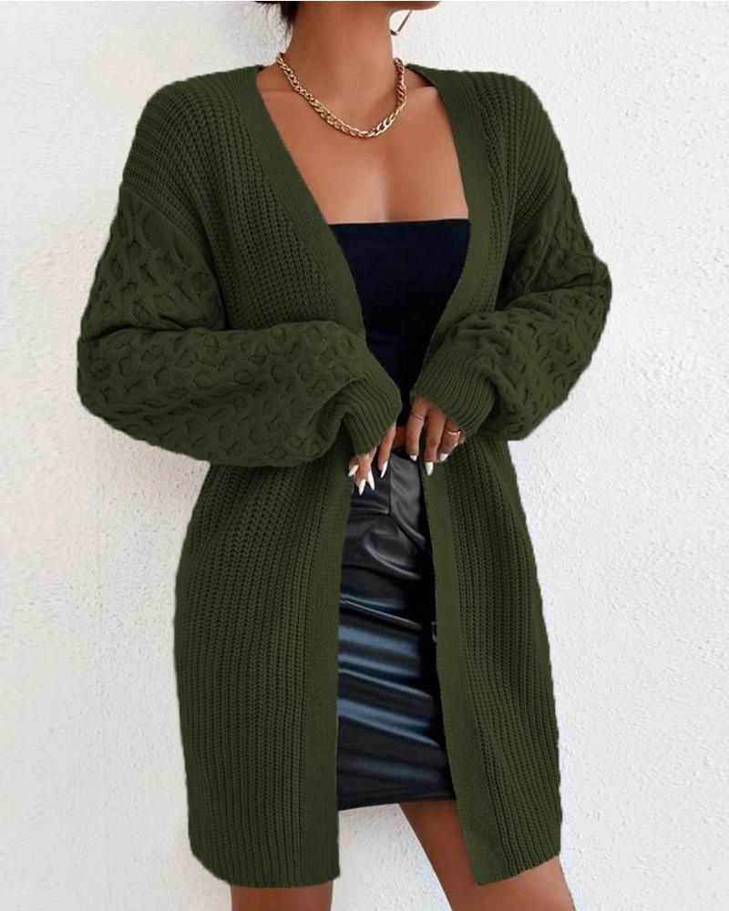 

Lantern Sleeve Open Front Cardigan, Green