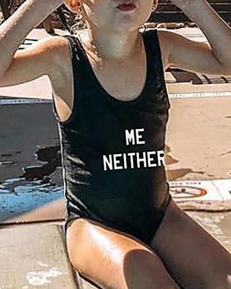 

Mommy & me Letter Print U-Neck One Piece Swimsuit For Kids, Black