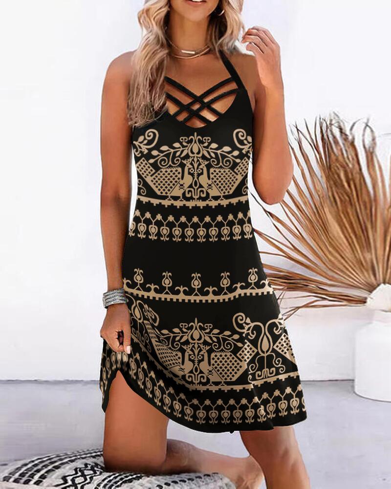 Tribal Print Criss Cross Halter Casual Dress