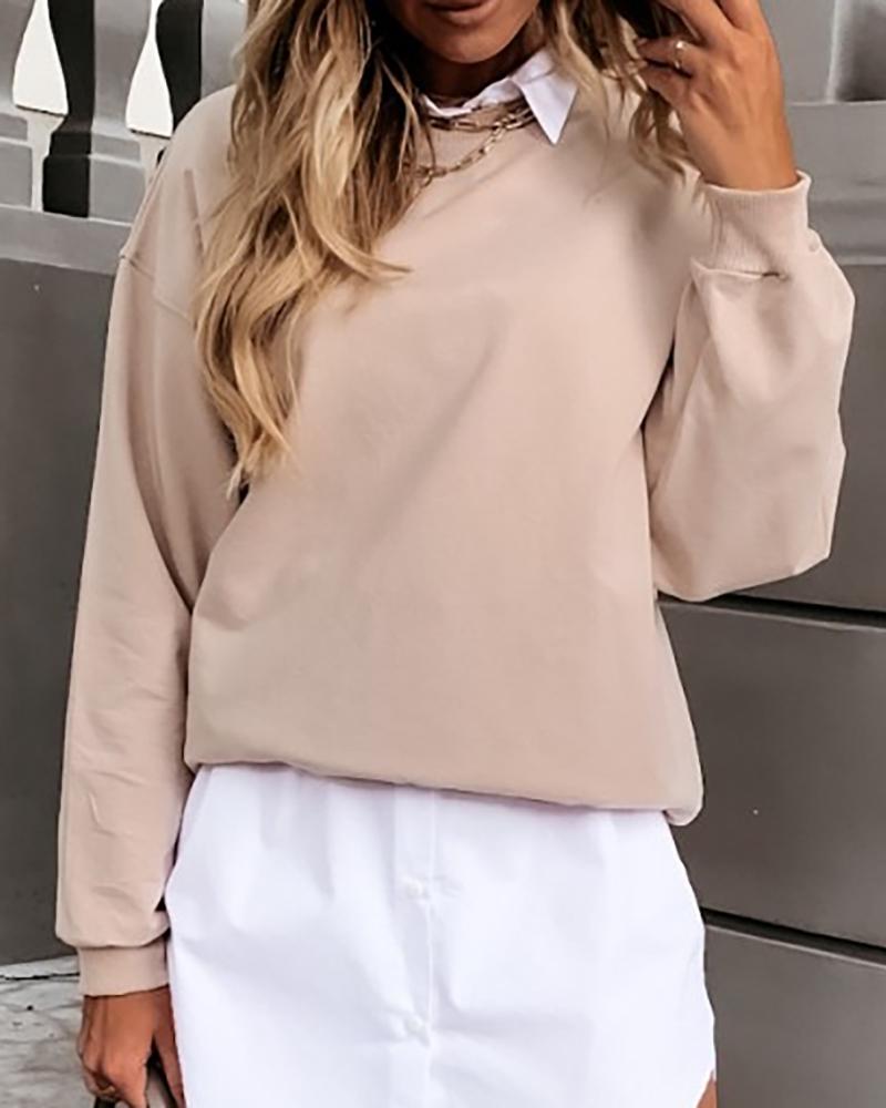 

Long Sleeve Solid Casual Sweatshirt, Beige
