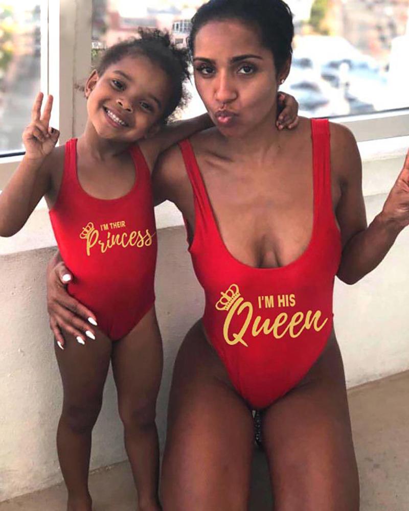 

Mommy & me Letter Print U-Neck One Piece Swimsuit For Mom, Red