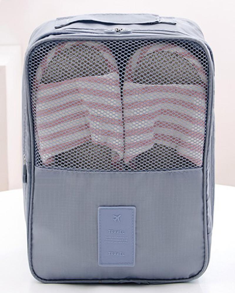 

Fishnet Detail Functional Square Shoes Pouch Organizer, Gray