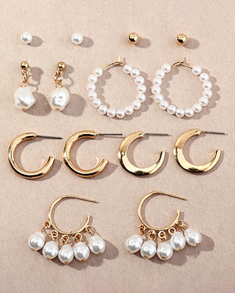 

7Pairs Beaded Decor Hoop Earrings, Style1