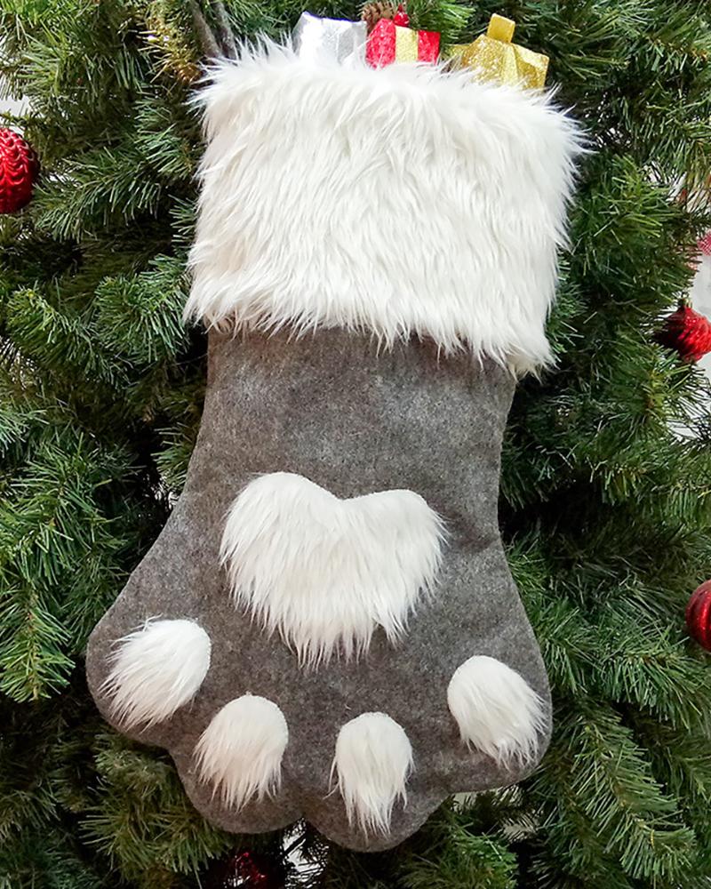 

1PCS Christmas Paw Pattern Fluffy Socks Ornaments, Gray