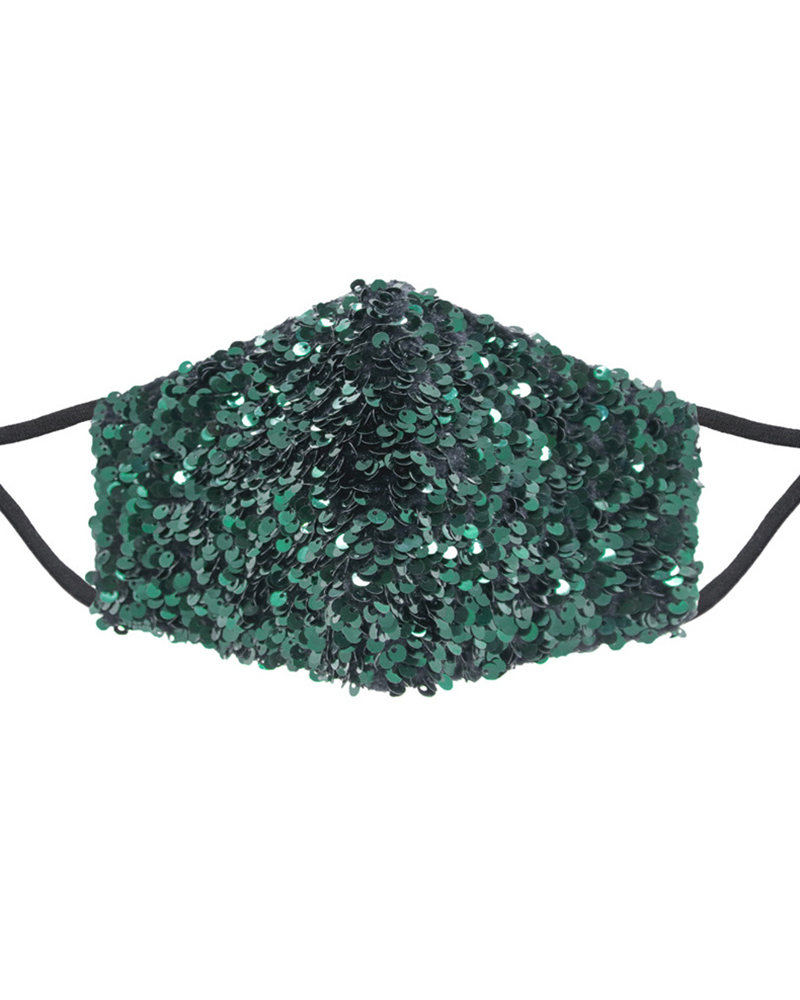 

Allover Sequins Earloop Face Mask, Green