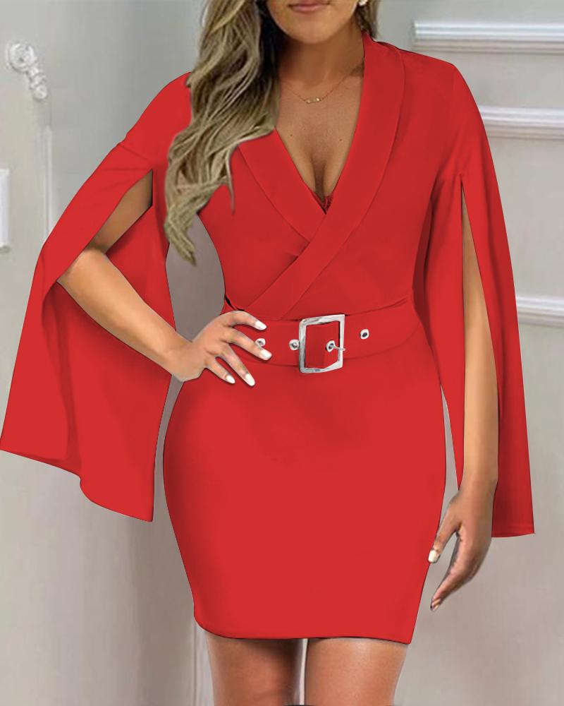 

Cape Sleeve V-Neck Blazer Dress, Red