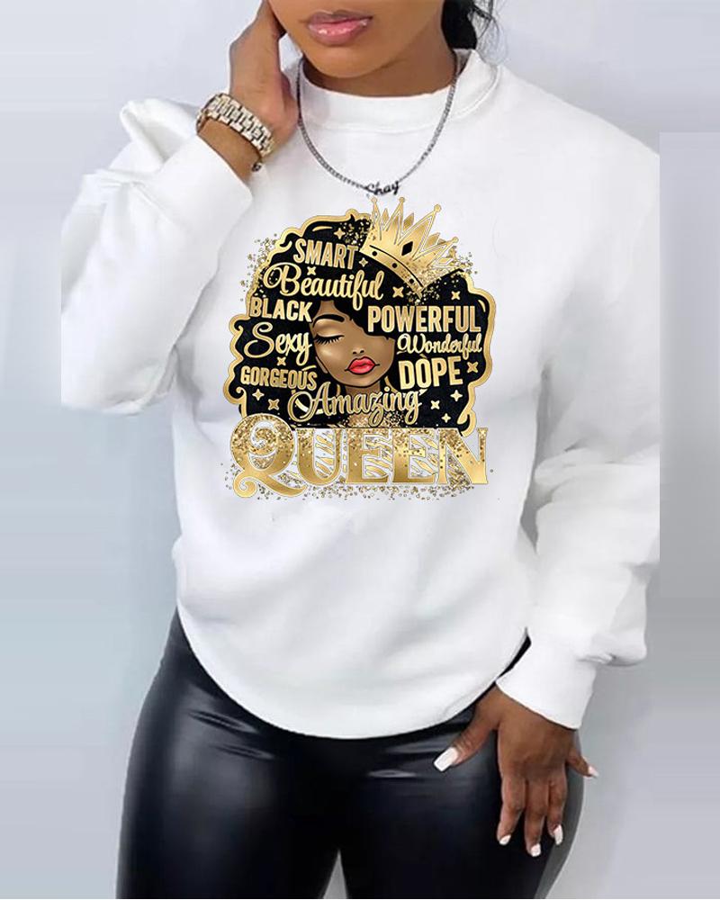 

Plus Size Figure Letter Print Long Sleeve Sweatshirt, White