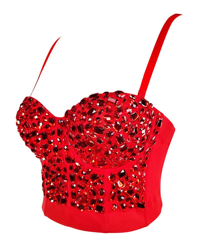 

Geometric Sequin Removable Strap Crop Corset Top, Style6