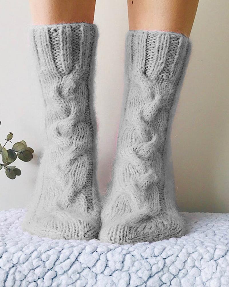 

Casual Solid Color Plush Socks, Gray