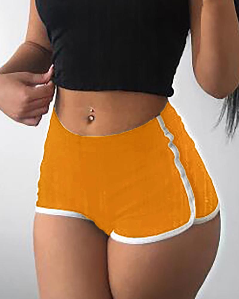 

High Waist Contrast Binding Sporty Shorts, Orange