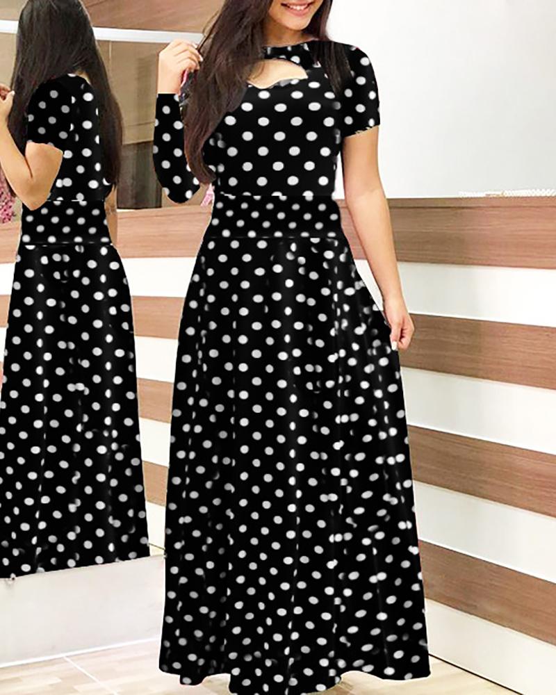 

Short Sleeve Cutout Print Maxi Dress, Black