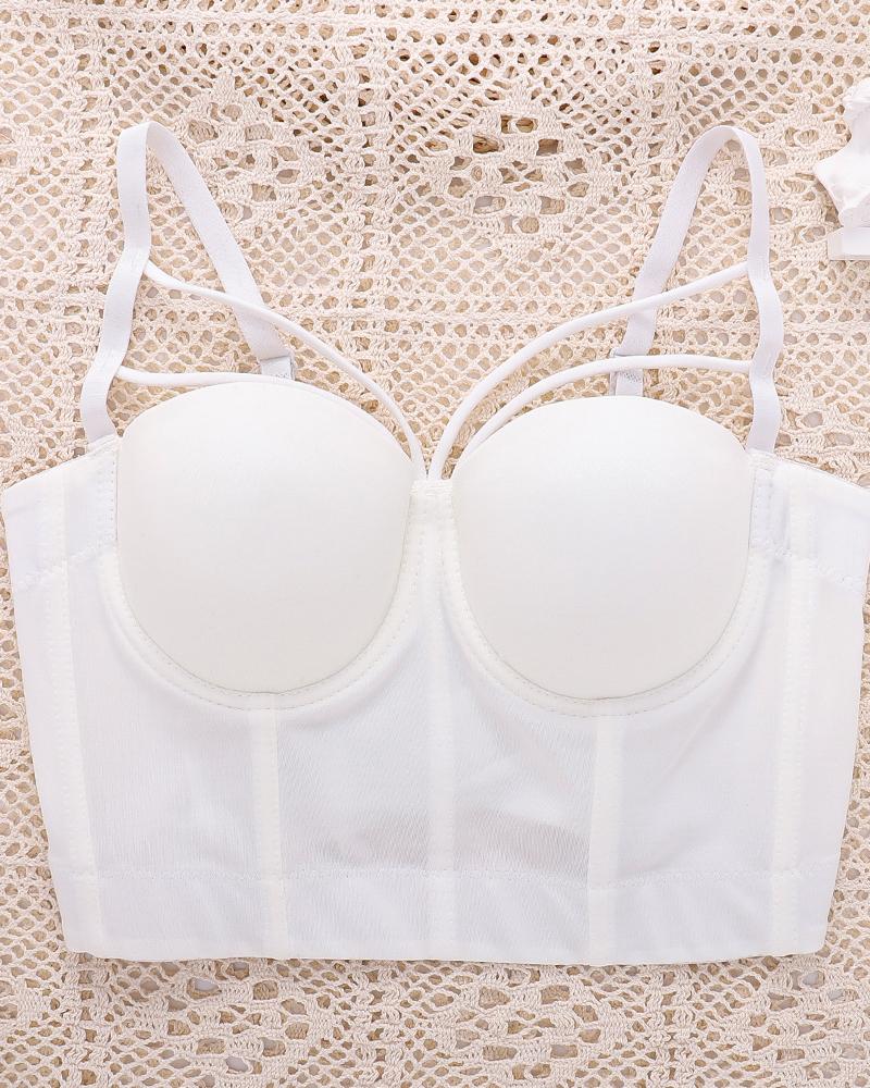 

Multi Strap Buckle Back Crop Corset Top, White