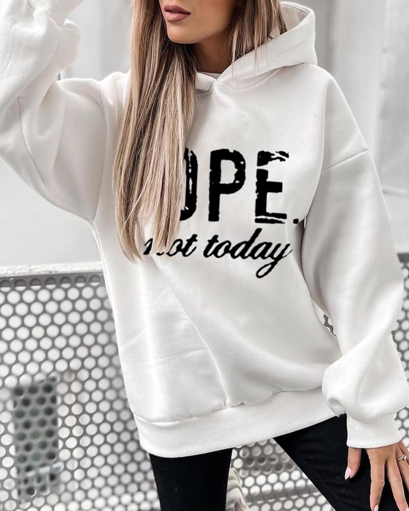 

Letter Print Long Sleeve Hooded Top, White