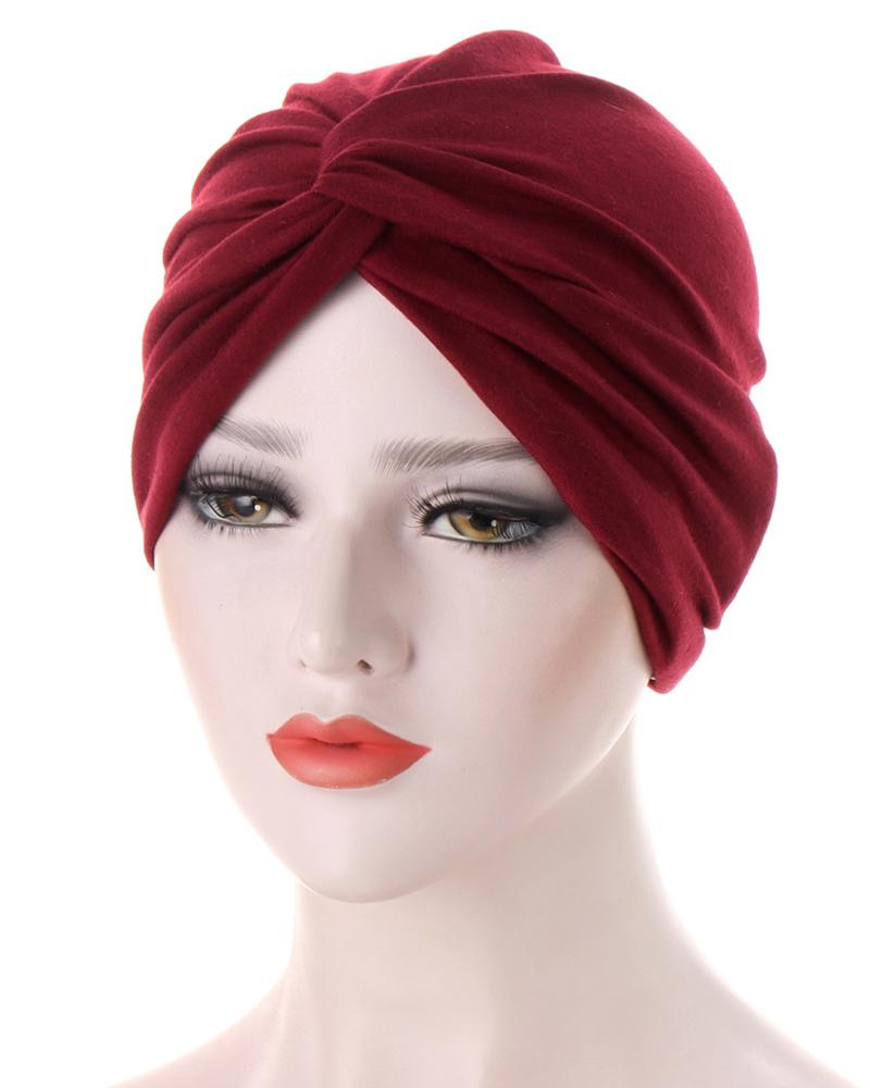 

Braided Twisted Head Wrap Beanie Hat, Wine red